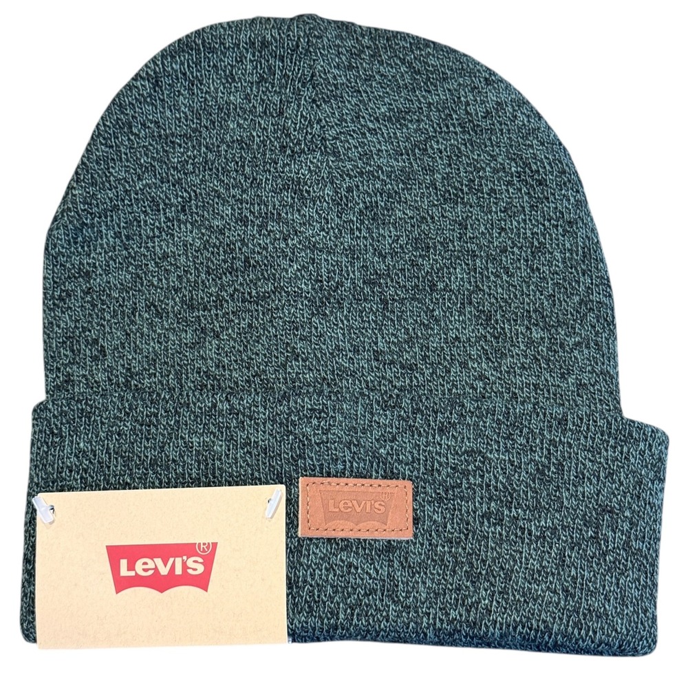 Levi's Beanie Men One Size Hunter Green New Marled Knit Cuffed Hat 45LV050015